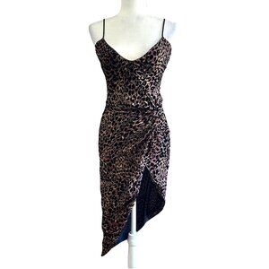 Revolve Camila Coelho Juliana Asymmetric Midi Brown Leopard Dress